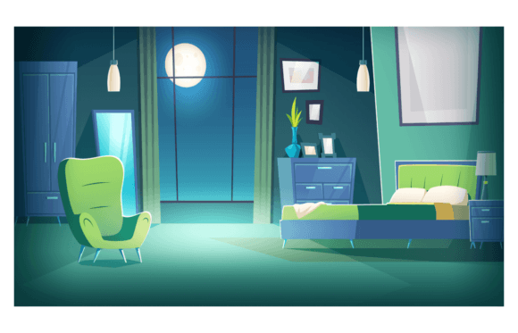 Download Bedroom Interior at Night Cartoon Vector Illustration - Premium Resources